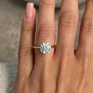 2.00 Carat E-VVS2 Round Cut Lab Grown Diamond Solitaire Ring / 14k Yellow Gold 6 Prongs Engagement Ring / Excellent Cut Lab Grown Diamond /