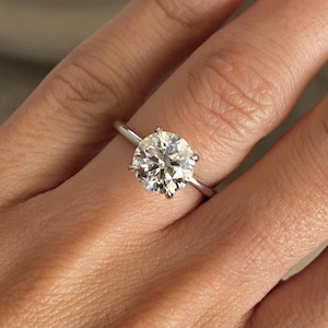 2.50 Carat D-VVS2 Round Cut Lab Grown Diamond Solitaire Ring / Thin Engagement Ring / 4 Prongs Diamond Proposal Ring in 18k White Gold /
