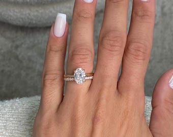 2.20 Carat IGI Certified D-VVS2 Oval Cut Lab Grown Diamond Solitaire Engagement Ring Set / Matching Diamond Wedding Band / 14k Rose Gold