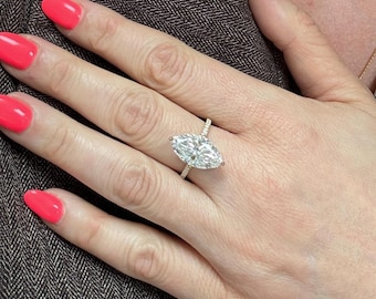 5.30 Carat E-VVS2 Marquise Cut Lab Grown Diamond Ring / 14k Rose Gold Diamond Ring / Marquise Engagement Ring / Hidden Halo Engagement Ring