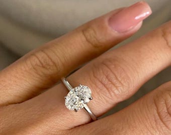 1.75 Carat Oval Cut D-VVS2 Engagement Ring / Oval Lab Grown Diamond Ring / 14k White Gold Ring / Thin Ring / Minimal Ring / Dainty Ring /