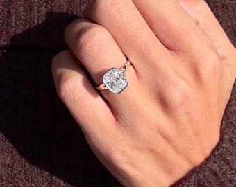 3 Carat Cushion Cut Lab Grown Diamond Bezel Set Split Shank Solitaire Engagement Ring | 14K White Gold | IGI Certified D - VVS2