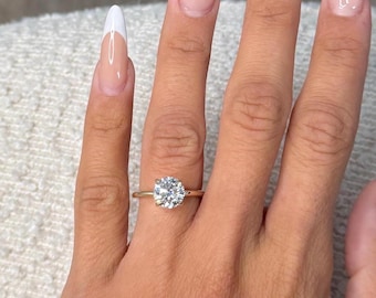 2 Carat Round Brilliant Cut Lab Grown Diamond Ring • Solitaire Engagement Ring • 14k Yellow Gold • IGI Certified