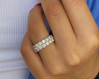 Round Cut Wedding Ring , 5 CT 14K Prong Setting Full Eternity Round Lab Grown Diamond Ring, Stacking Ring ,Unique Anniversary Gift for her
