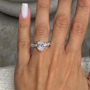 3.50 Carat D Color VVS2 Clarity Oval Cut Lab Grown Diamond Engagement Ring / Hidden Halo & Side Ovals /Luxurious 18k White Gold Promise Ring