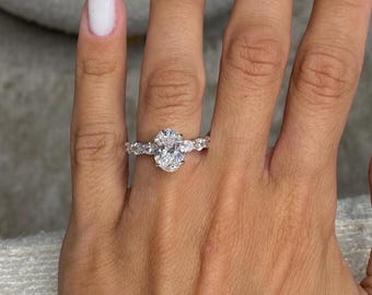 3.50 Carat D Color VVS2 Clarity Oval Cut Lab Grown Diamond Engagement Ring / Hidden Halo & Side Ovals /Luxurious 18k White Gold Promise Ring