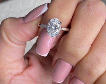 2.10 Carat Lab Grown Oval Cut Diamond Engagement Ring / 14k White Gold / Cathedral Solitaire Hidden Halo Setting / IGI Certified D - VVS2