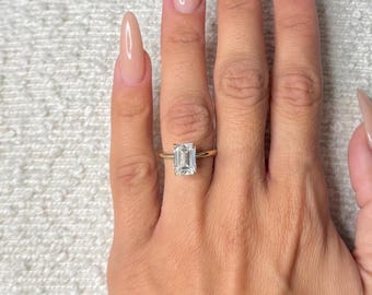 3 Carat Emerald Cut Lab Grown Diamond Solitaire Ring / D-VVS2 IGI Certified / 14k Yellow Gold Engagement Ring