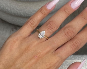 2.00 Carat Pear Cut D-VVS2 IGI Certified Lab Grown Diamond Solitaire Engagement Ring / Pear Shaped Diamond Ring / 14K Yellow Gold Ring /
