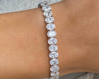 20 Carat D-VVS2 Oval Cut Real Lab Grown Diamond Tennis Bracelet / 18k White Gold Prong Set Bracelet / Luxurious Gift for Her/ Bridal Jewelry