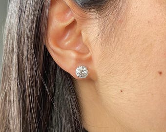 Christmas Gift 2.00 Carat Round Cut Lab Grown Diamonds Stud Earrings / Lab Grown Gift For Her / 14k White Gold / Basket 4 prongs / Push Back
