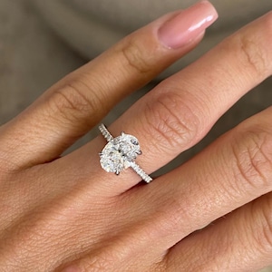 2.35 Carat D-VVS2 IGI Certified Lab Grown Oval Cut Diamond Ring with Side Stones And Hidden Halo Engagement Ring , 14k Gold Lab Diamond Ring
