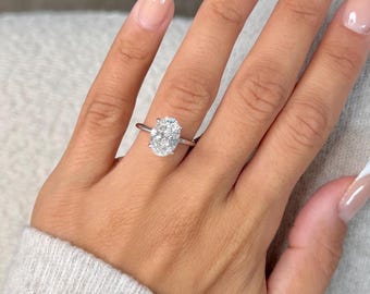 3.10 Carat Oval Cut Lab Grown Diamond Engagament Ring | Solitaire Hidden Halo | 14k Yellow Gold | IGI Certified