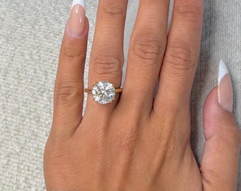5 Carat Round Cut Lab Grown Diamond Solitaire Ring / Cathedral Double Claw Prong  Engagement Ring / 18k Yellow Gold / IGI Certified
