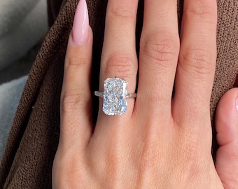 Ultra-Luxurious Statement Piece 10.25 Carat IGI Certified F/VVS2 Radiant Cut Lab Grown Diamond / 18k White Gold / Hidden Halo Diamond Ring /