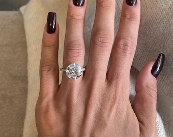 Glamorous & Eye Catching 6.35 Carats Lab Grown Round Cut Pavé And Hidden Halo Diamond Engagement Ring / IGI Certified E-VS1 Diamond Ring