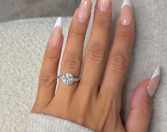 3.50 Carat Round Cut Lab Grown Diamond Ring / Three Stone Engagement Ring / 14k White Gold / IGI Certified