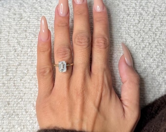 3 Carat Emerald Cut Lab Grown Diamond Solitaire Ring / D-VVS2 IGI Certified / 14k Yellow Gold Engagement Ring