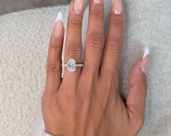 4.50 Carat Oval Cut Lab Grown Diamond Engagement Ring | Cathedral Hidden Halo & Pavé | IGI Certified | 14K White Gold Proposal Ring