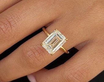 5.00 Carat Emerald Cut Lab Grown Diamond Solitaire Ring / H-VVS2 IGI Certified / Dainty 5CT Emerald Diamond Thin Engagement Ring /1.6MM Band