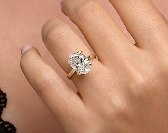 5.20 Carat E-VVS2 IGI Certified Oval Cut Lab Grown Diamond Ring / Solitaire Hidden Halo Engagement Ring / 18k Yellow Gold Diamond Ring /