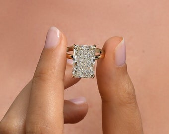 9 Carat Elongated Radiant Cut Lab Grown Diamond Solitaire Engagement Ring / E-VVS2 IGI Certified / 18k Yellow Gold / Christmas Gift For Her