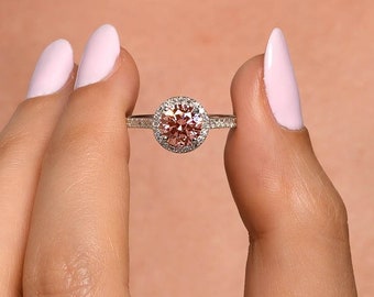 1.50 Carat Fancy Intense Pink VS1 Round Cut Diamond Engagement Ring,Halo Diamond Ring, pink diamond engagement ring