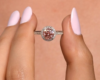 Rare 1.50 Carat Fancy Pink Round Cut Diamond Ring / Romantic Diamond Ring / Fancy Color Engagement Ring / Lab Grown Diamond Ring / 14k Gold