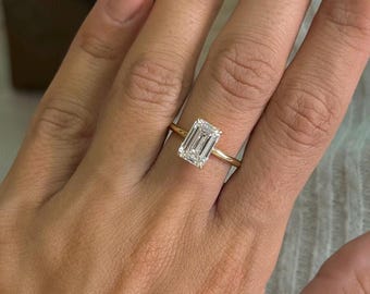 3.00 Carat Emerald Cut Lab Grown Diamond Solitaire Ring / E-VVS2 IGI Certified Diamond Ring / 14k Solid Gold Emerald Diamond Engagement Ring