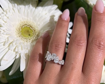 2.5 Ct Pear Cut Wedding Band / Pear Lab Grown Diamond Cocktail Ring / White Gold Anniversary  Band / Stacking Ring / Pear Cut Wedding Band