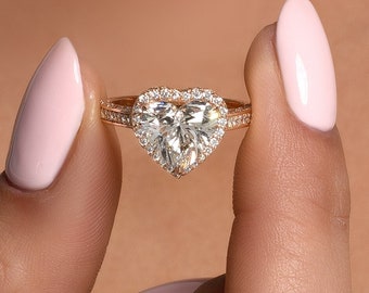 3.50 Carat IGI Certified E VVS2 Heart Shape Lab Grown Halo Diamond Engagement Ring, lab grown Diamond Ring 14K Rose gold,Heart shape Diamond