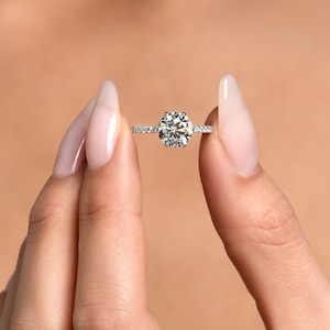 1.75 Carat IGI Certified D VVS2 Round Cut / Lab Grown Diamond / Solitaire Hidden Halo 6 Prong Engagement Ring / 14K White Gold Diamond ring