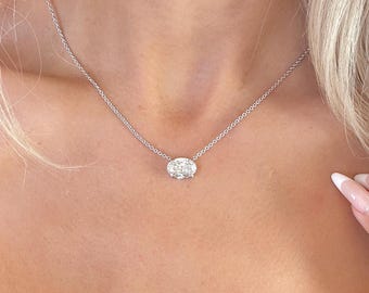 3 Carat Oval Cut Lab Grown Diamond Solitaire Pendant / 14K White Gold / IGI Certified
