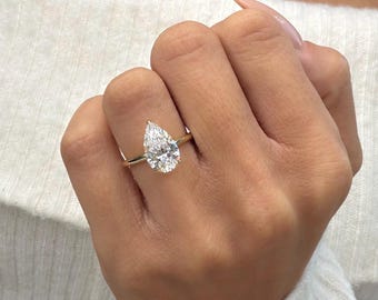 3 Carat Pear Cut Lab Grown Diamond Solitaire Engagement Ring / 14k Yellow Gold / IGI Certified D Color VVS2 Clarity