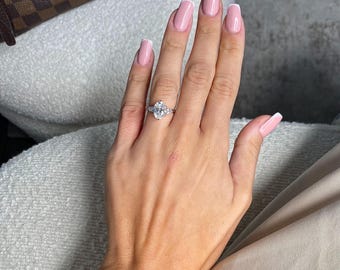 2.30 Ct Oval Cut Lab Grown Diamond Engagement Ring IGI Certified E Color VVS2 Clarity – Pear Side Stones – 14k White Gold Three Stone Ring