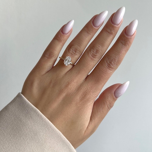 Anillo de compromiso solitario tipo tulipán con diamante ovalado cultivado en laboratorio de 1 quilate / Certificado por IGI / Oro macizo de 14 quilates