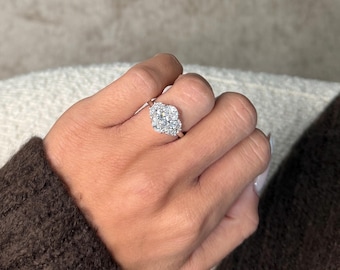 4 Carat Oval Cut Three Stone Lab Grown Diamond Engagement Ring / Side Half Moons / 14k White Gold / IGI Certified