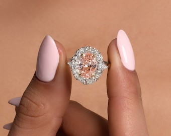 2.35 Carat Fancy Pink Color VVS2 Clarity IGI CERTIFIED Lab Grown Diamond Halo Solitaire Engagement Ring 14k Gold Pink diamond ring, oval cut