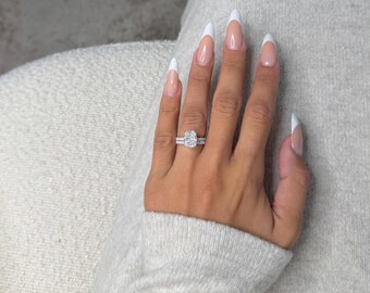 Dreamy 4 Carat Cushion Cut Engagement Ring Set with Matching Band | Lab Grown Diamond Ring | 14K White Gold | IGI Certified D-VVS2