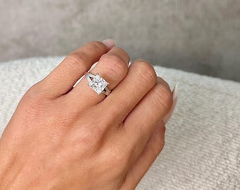 3 Carat Princess Cut Lab Grown Diamond Engagement Ring / Solitaire Split Shank / IGI Certified / 18k White Gold