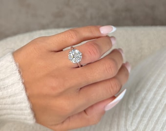 5 Carat Round Cut Lab Grown Diamond Solitaire Ring / 6 Prongs Engagement Ring / 14k White Gold / IGI Certified
