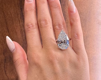 Endlessly Elegant 12 Carat Pear Cut Lab Grown Diamond Ring | 18K White Gold Solitaire Hidden Halo | F-VS1 IGI | Pear-Shaped Engagement Ring