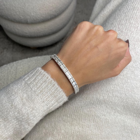 Luxurious Ct Baguette Round Cut Diamonds Bracelet 14K White Gold D  Color VVS2 Clarity Wedding Jewelry Unique Diamonds Bracelet
