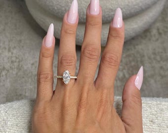 2.25 Carat Marquise Cut Lab Grown Diamond Engagement Ring - 14k Yellow Gold With Pave Accents & Hidden Halo - Cathedral Ring - IGI Certified