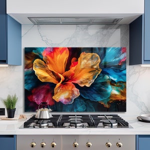 Cuisinière en verre couverture abstraite fleur cuisine décoration murale pour cuisinière à gaz couverture cuisine dosseret four couverture mur art stickers cadeaux pour elle
