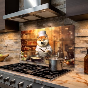 Cuisinière en verre Shiba Inu Chef Chien Cuisine Décoration Murale Pour Cuisinière À Gaz Couverture Cuisine Dosseret Four Couverture Mur Art Stickers Cadeaux Pour Elle