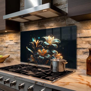 Abstract Glass Stove Backsplash Panel, Stove Back Cover, Flower Kitchen Wall Decor, Stove Top Cover, Kitchen Backsplash Tile, Chopping Board