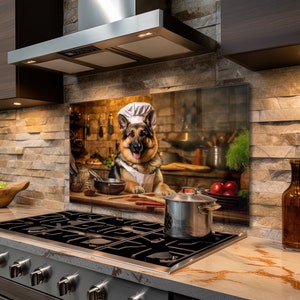 Couvercle supérieur de cuisinière en verre berger allemand chien décoration murale de cuisine pour cuisinière à gaz couvercle supérieur de cuisine dosseret de cuisine stickers art mural cadeaux pour elle