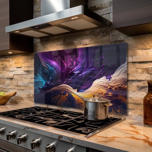 Couvercle supérieur de cuisinière en verre Design abstrait coloré Décor mural de cuisine pour cuisinière à gaz Couvercle supérieur de cuisine Dosseret Couverture Mur Art Cadeaux pour elle