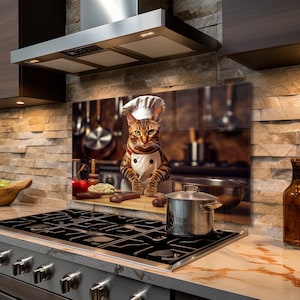Verre Stove Top Cover Bengal Cat Chef Cuisine Décoration murale pour cuisinière à gaz Top Cover Cuisine Backsplash Four Cover Wall Art Stickers Cadeaux pour elle